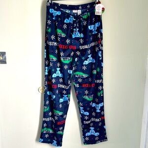Mens Navy Blue Holiday Pajama Pants with Festive Car and Moose Print